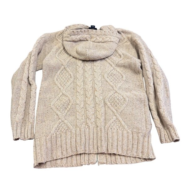 Pendleton Cable Knit Lambs Wool Hooded Sweater Jacket Zip Front Oatmeal Size LRG - Picture 2 of 12
